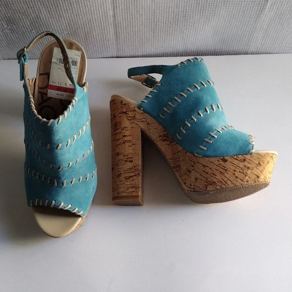 Kelsi Dagger turquoise suede platform high heels sandals 7.5 - Picture 7 of 15